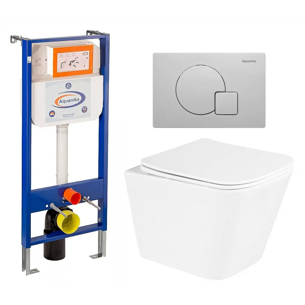 Фото Комплект инсталляции 3 в 1 Enio Aquanika с унитазом подвесным BelBagno Due BB3103CHR/SC и кнопка белая Фото Комплект инсталляции 3 в 1 Enio Aquanika с унитазом подвесным BelBagno Due BB3103CHR/SC и кнопка белая