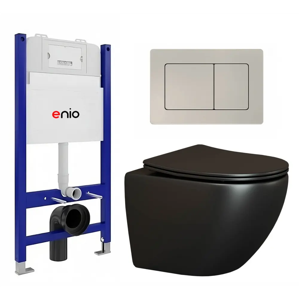 Фото Комплект инсталляции 3 в 1 Enio Tecnico EN8050050 с унитазом подвесным Ceramica Nova Metropol CN4002MB и кнопка матовая сталь Quadro Фото Комплект инсталляции 3 в 1 Enio Tecnico EN8050050 с унитазом подвесным Ceramica Nova Metropol CN4002MB и кнопка матовая сталь Quadro