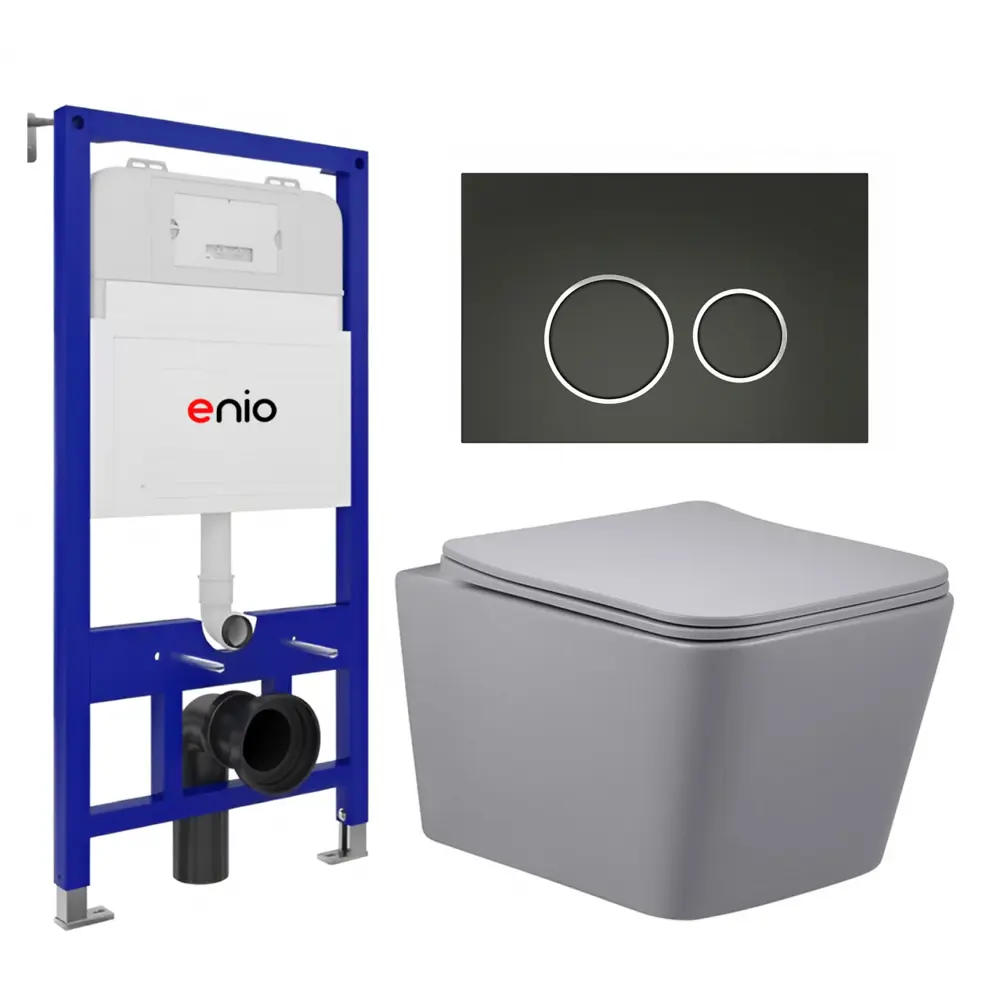 Фото Комплект инсталляции 3 в 1 Enio Tecnico EN8050052 с унитазом подвесным Vincea Q-Line VT1-12MG и кнопка черная матовая, окантовка хром Rotondo Фото Комплект инсталляции 3 в 1 Enio Tecnico EN8050052 с унитазом подвесным Vincea Q-Line VT1-12MG и кнопка черная матовая, окантовка хром Rotondo