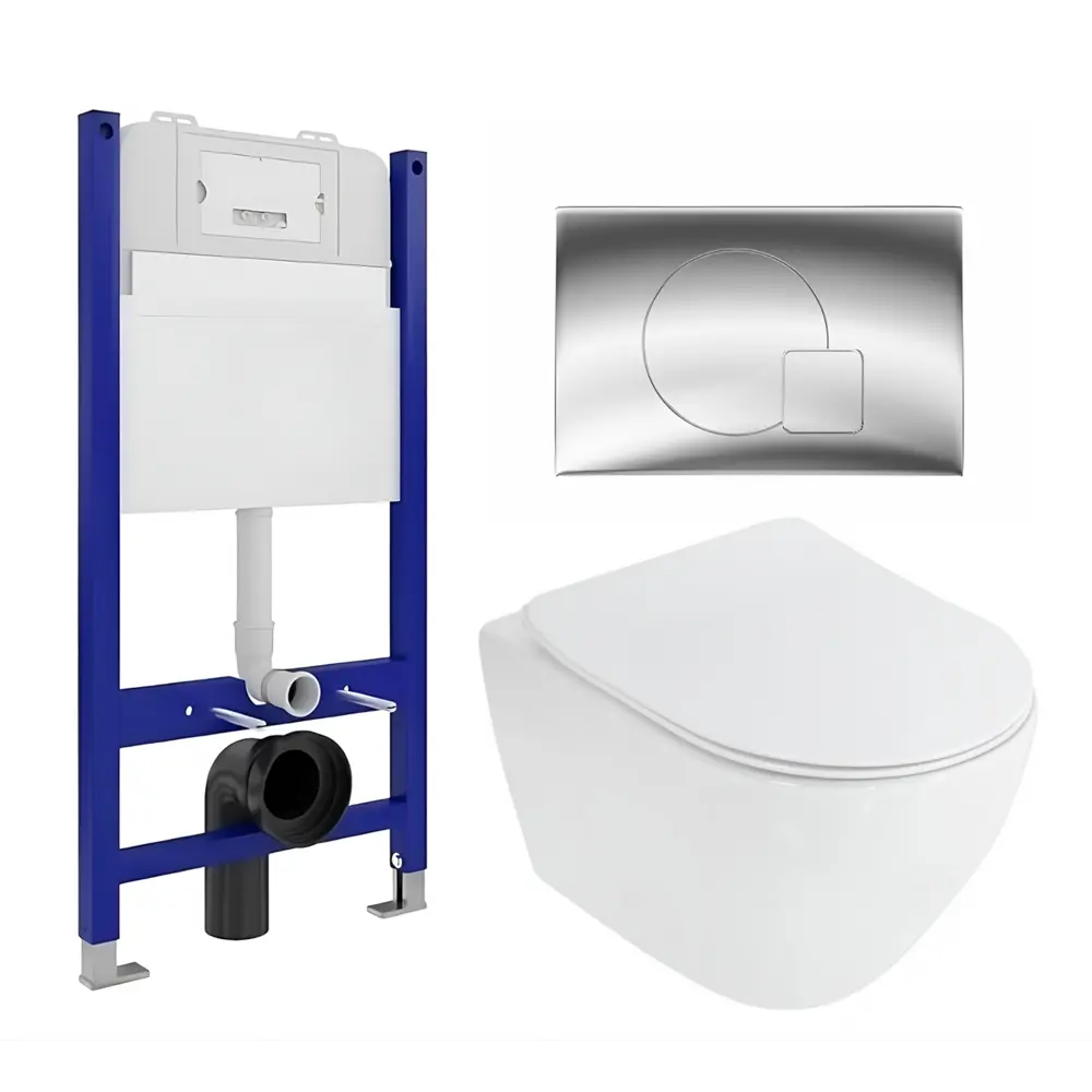 Фото Комплект инсталляции 3 в 1 Enio Tecnico EN8050050 с унитазом подвесным Cezares Stylus CZR-513-TH-R и кнопка хром Geometria Фото Комплект инсталляции 3 в 1 Enio Tecnico EN8050050 с унитазом подвесным Cezares Stylus CZR-513-TH-R и кнопка хром Geometria