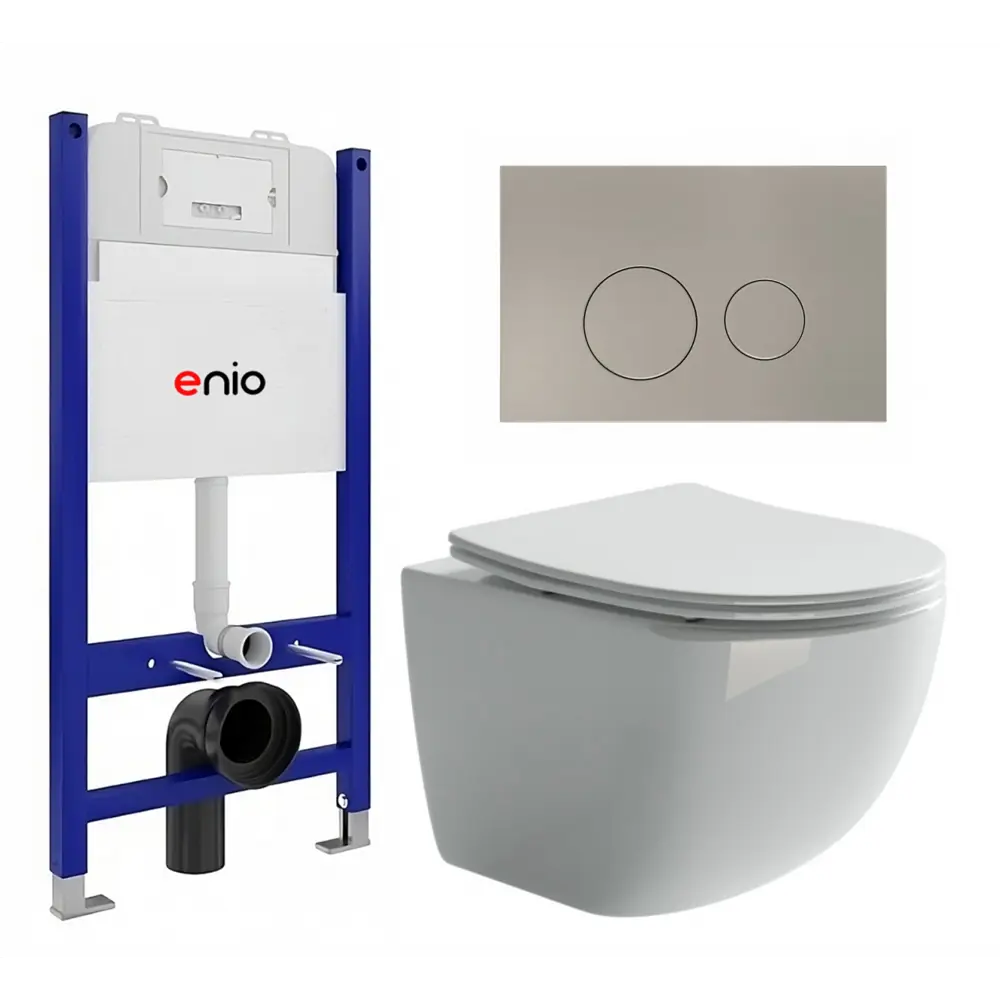 Фото Комплект инсталляции 3 в 1 Enio Tecnico EN8050050 с унитазом подвесным Ceramica Nova Forma CN3009 и кнопка матовая сталь Rotondo Фото Комплект инсталляции 3 в 1 Enio Tecnico EN8050050 с унитазом подвесным Ceramica Nova Forma CN3009 и кнопка матовая сталь Rotondo