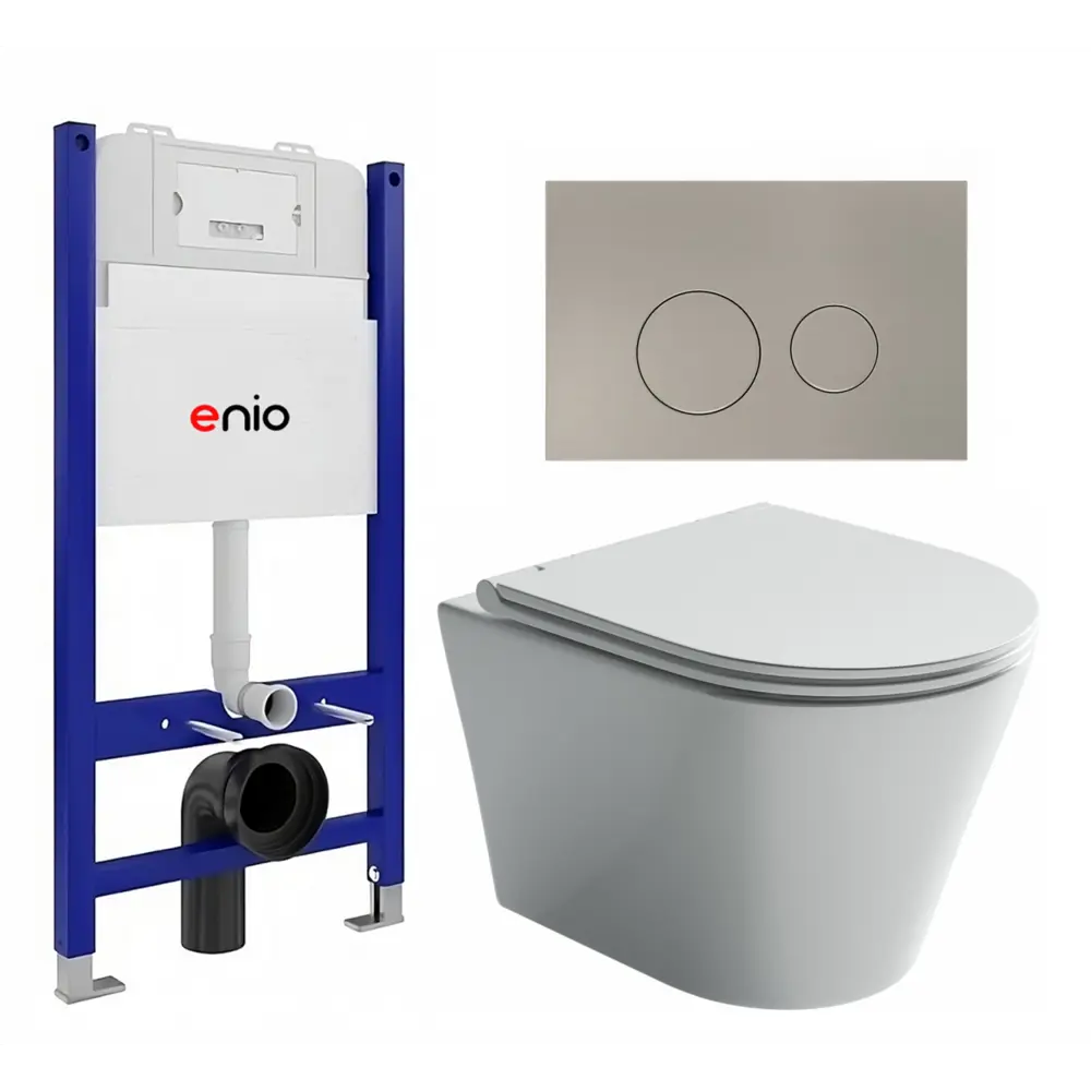 Фото Комплект инсталляции 3 в 1 Enio Tecnico EN8050050 с унитазом подвесным Ceramica Nova Forma CN3011 и кнопка матовая сталь Rotondo Фото Комплект инсталляции 3 в 1 Enio Tecnico EN8050050 с унитазом подвесным Ceramica Nova Forma CN3011 и кнопка матовая сталь Rotondo