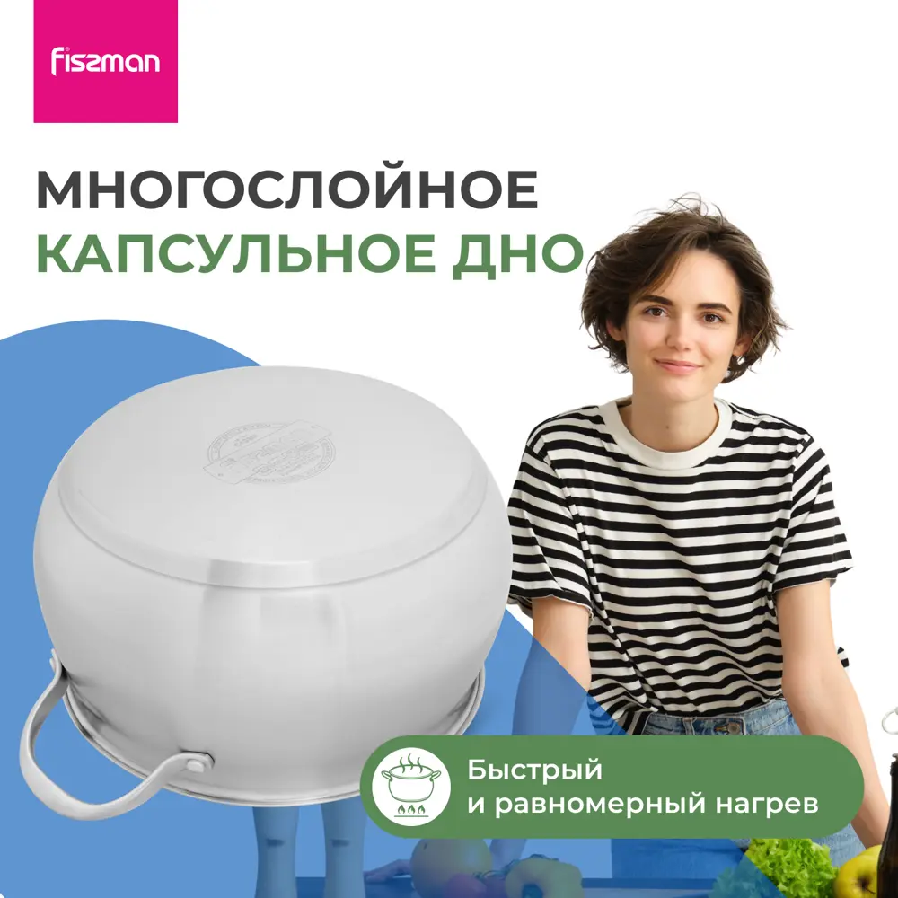 Фото 2 Кастрюля с крышкой Fissman из нержавеющей стали 3.6 л Cassia для индукционных плит