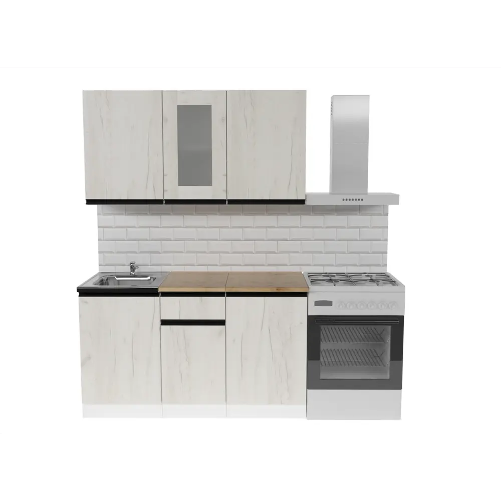 Фото 3 Кухонный гарнитур Медиум/амели Герда Амели медиум 140x217x60 см ЛДСП цвет беленый дуб / белый