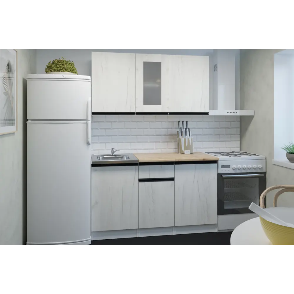 Фото Кухонный гарнитур Медиум/амели Герда Амели медиум 140x217x60 см ЛДСП цвет беленый дуб / белый