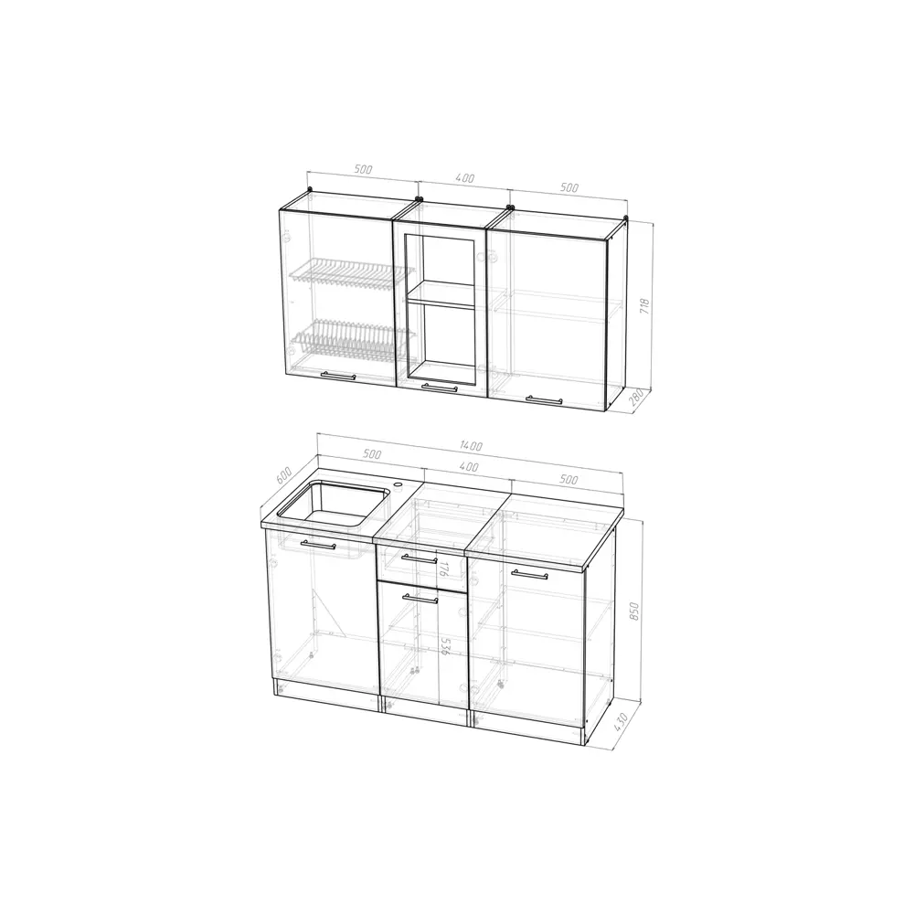 Фото 4 Кухонный гарнитур Медиум/амели Герда Амели медиум 140x217x60 см ЛДСП цвет беленый дуб / белый