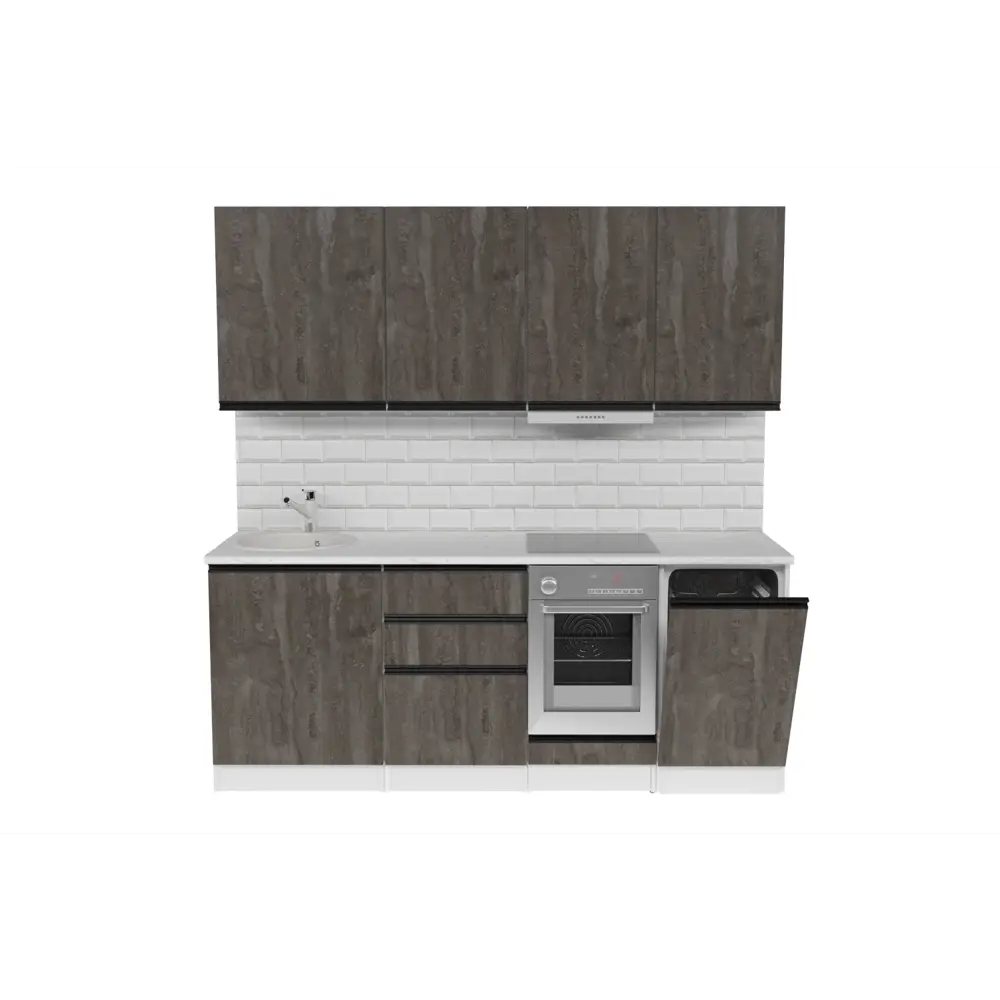 Фото 5 Кухонный гарнитур Ультра/ноктюрн Герда Ноктюрн ультра 200x217x60 см ЛДСП цвет бетон графит