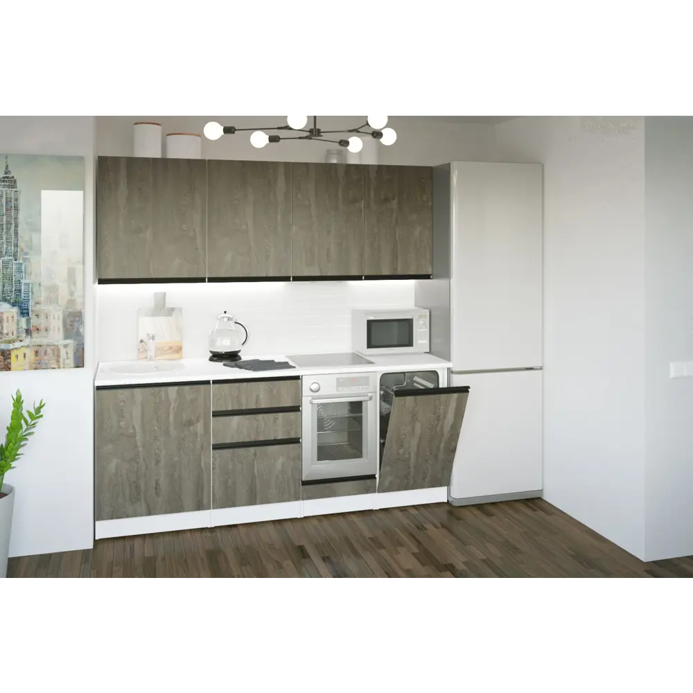 Фото 2 Кухонный гарнитур Ультра/ноктюрн Герда Ноктюрн ультра 200x217x60 см ЛДСП цвет бетон графит