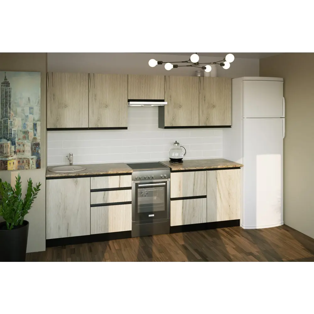 Фото 2 Кухонный гарнитур Мега/равенна Герда Равенна мега 2500 мм 250x217x60 см ЛДСП цвет дуб крафт серый