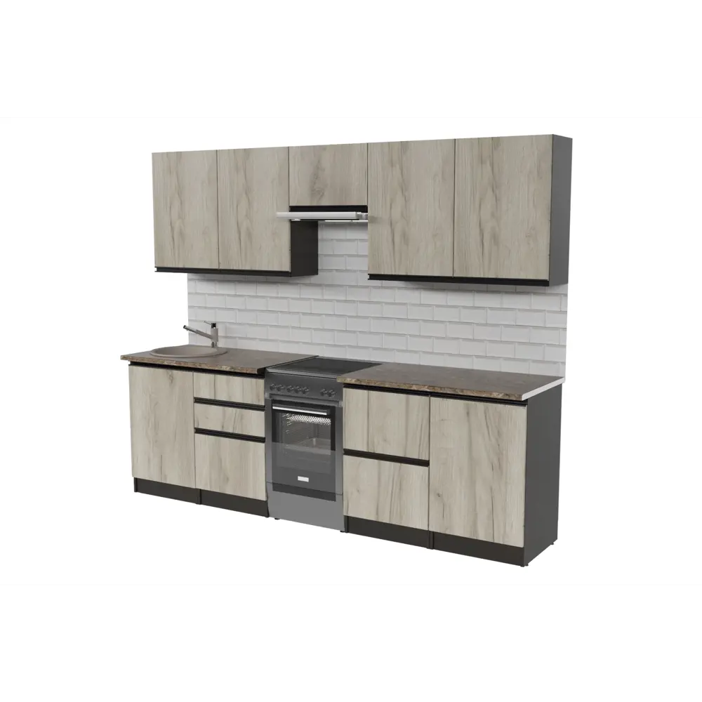 Фото Кухонный гарнитур Мега/равенна Герда Равенна мега 2500 мм 250x217x60 см ЛДСП цвет дуб крафт серый