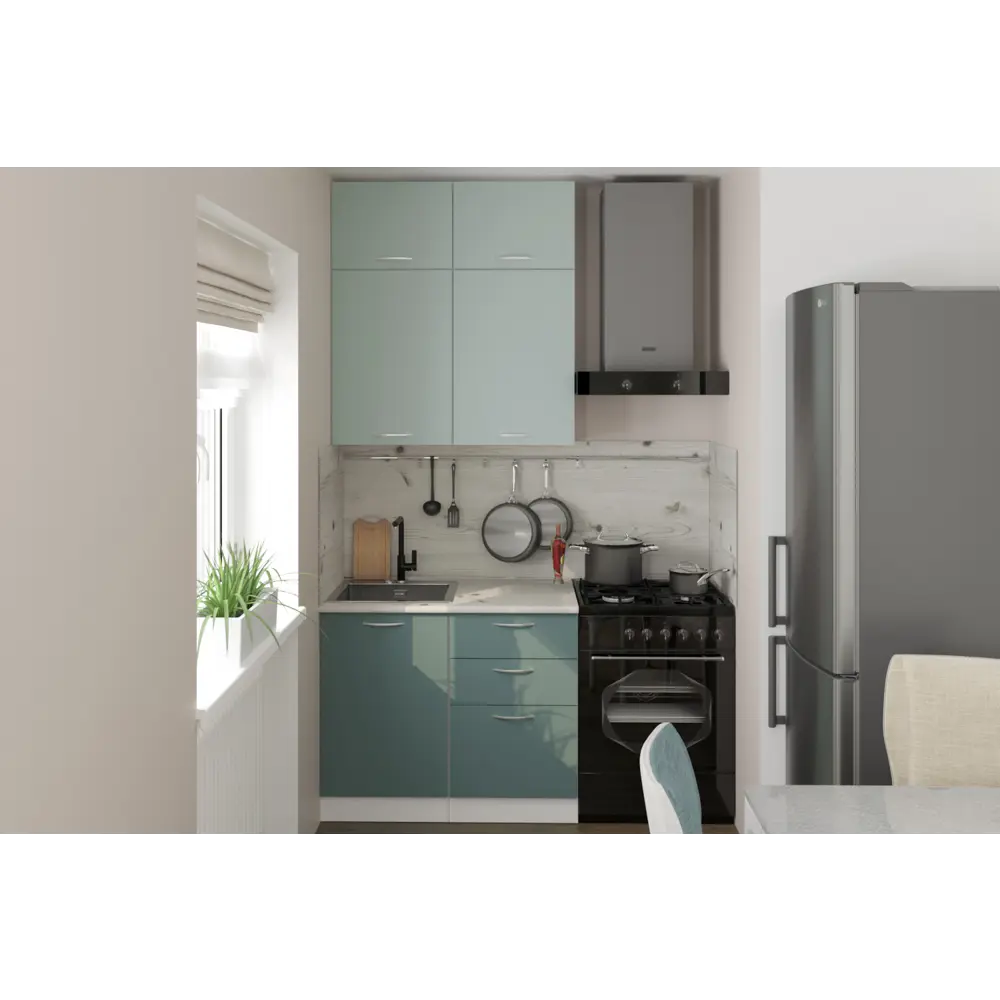 Фото 2 Кухонный гарнитур Мини/асая Герда Асая мини 100x217x60 см ЛДСП цвет сине-зеленый Фото 2 Кухонный гарнитур Мини/асая Герда Асая мини 100x217x60 см ЛДСП цвет сине-зеленый