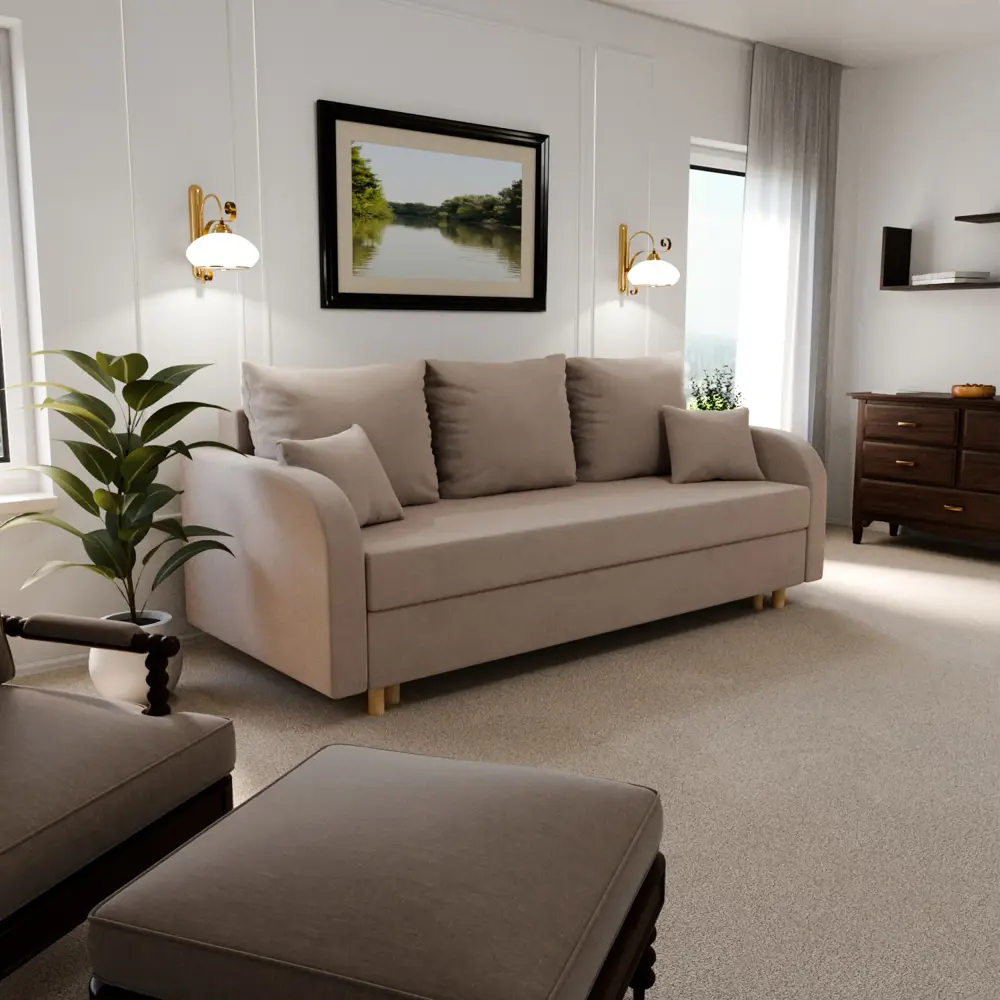 Фото Раскладной диван Yorcom Валенсия_7 220x80x100 см велюр цвет бежевый Фото Раскладной диван Yorcom Валенсия_7 220x80x100 см велюр цвет бежевый