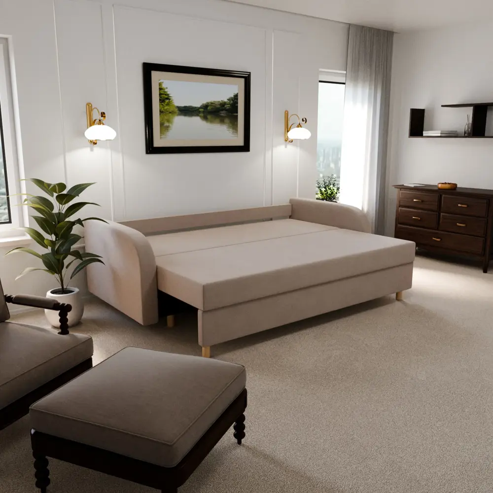 Фото 4 Раскладной диван Yorcom Валенсия_7 220x80x100 см велюр цвет бежевый Фото 4 Раскладной диван Yorcom Валенсия_7 220x80x100 см велюр цвет бежевый