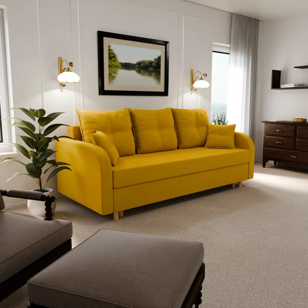 Фото Раскладной диван Yorcom Генри 40 220x80x100 см велюр цвет жёлтый