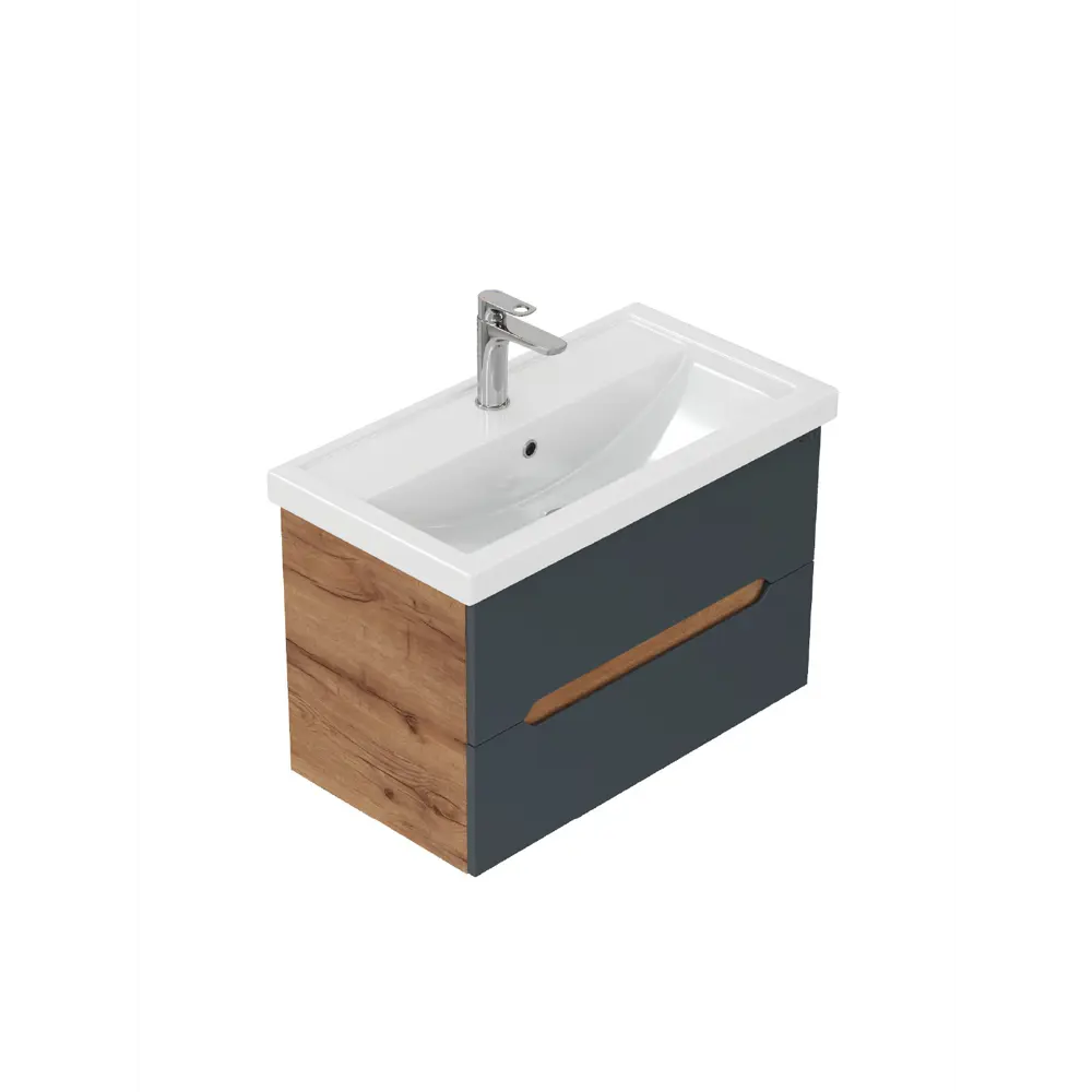 Фото 8 Тумба под раковину подвесная Onika 108064 79см цвет графит/дуб крафт золотой Фото 8 Тумба под раковину подвесная Onika 108064 79см цвет графит/дуб крафт золотой