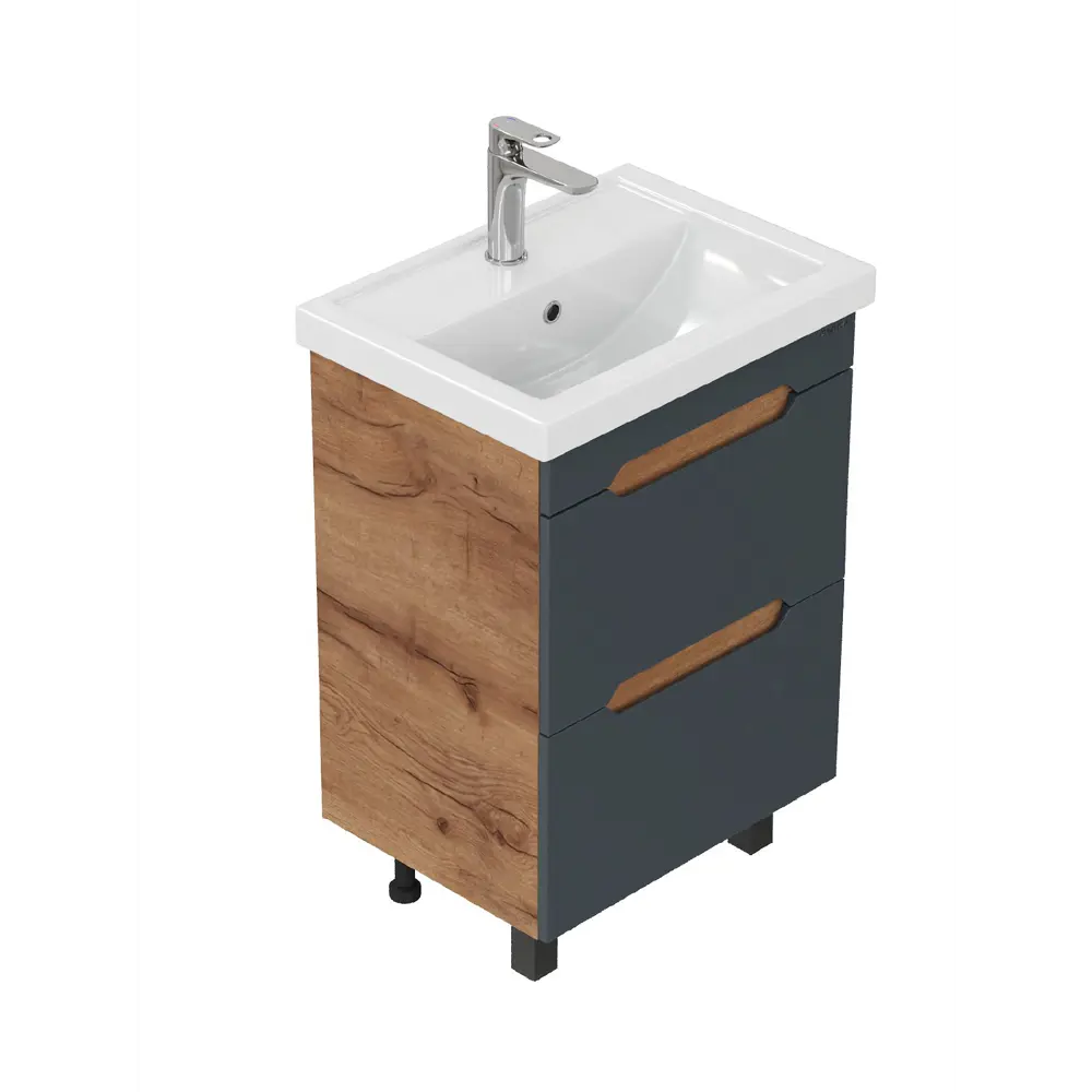 Фото 8 Тумба под раковину напольная Onika 106164 56.5см цвет графит/дуб крафт золотой