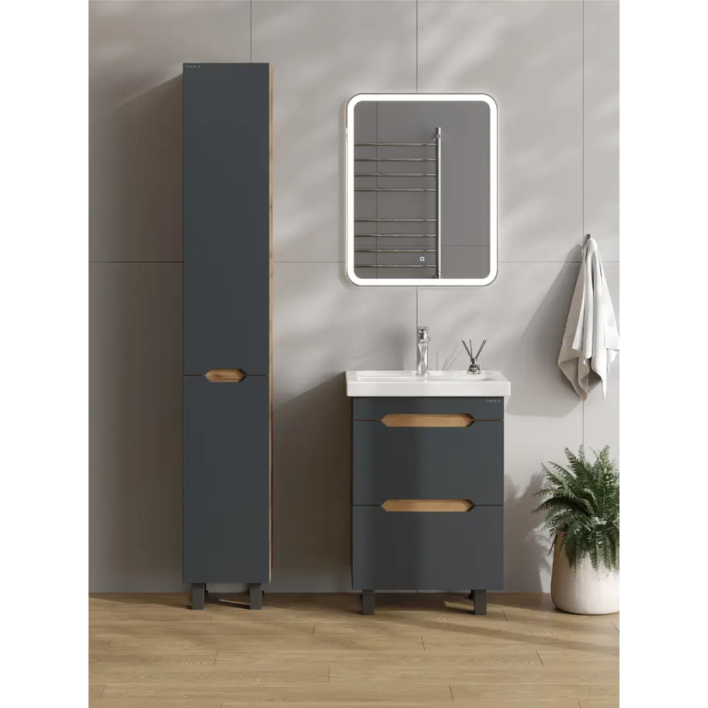 Фото Тумба под раковину напольная Onika 106164 56.5см цвет графит/дуб крафт золотой