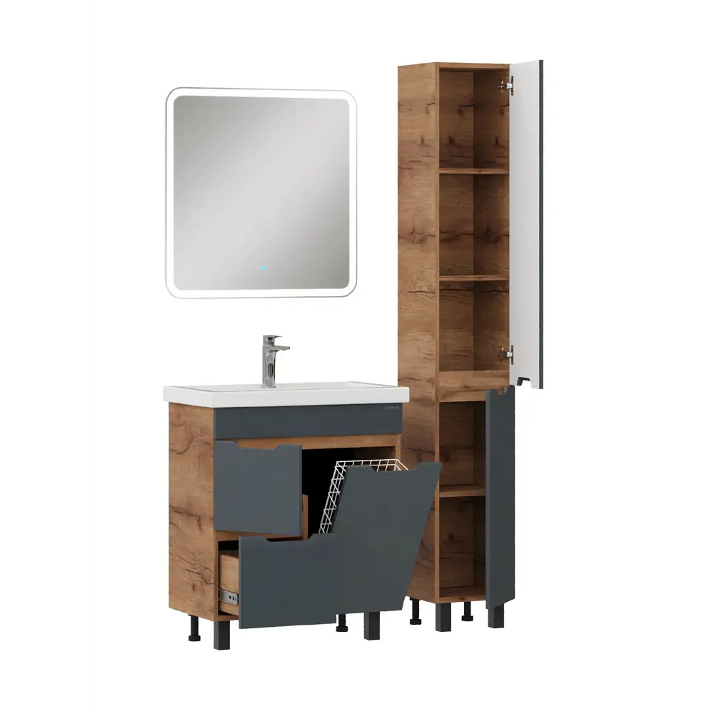 Фото 11 Тумба под раковину напольная Onika 107069 66.2см цвет графит/дуб крафт золотой