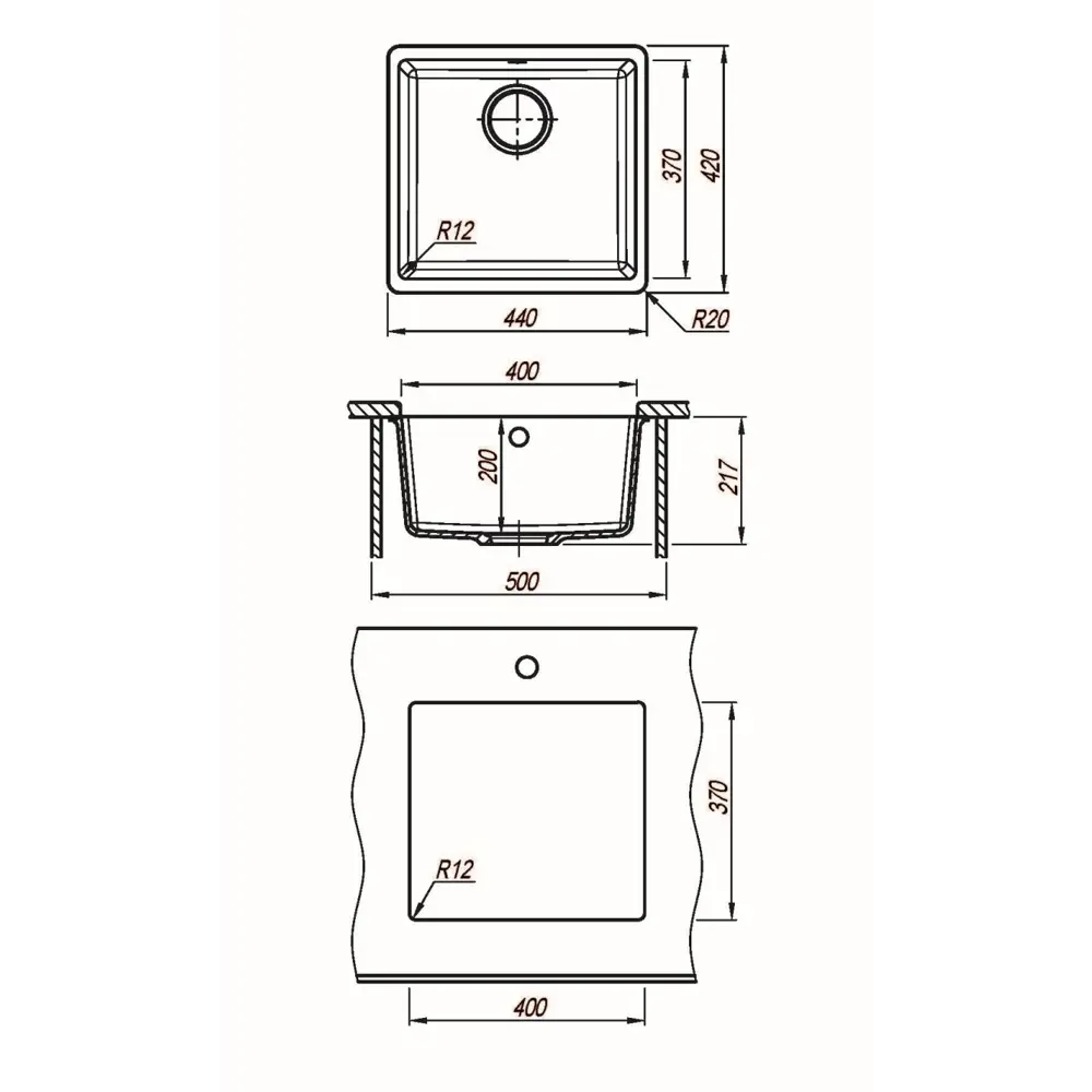 Фото 10 Мойка для кухни под столешницу KONSENSA 44x42 см глубина чаши 21 см кварц цвет черный Фото 10 Мойка для кухни под столешницу KONSENSA 44x42 см глубина чаши 21 см кварц цвет черный