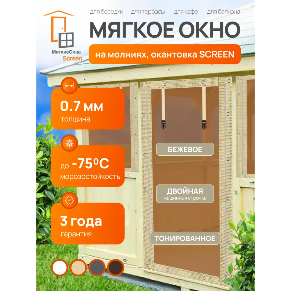 Фото 8 Мягкая дверь на молниях 200x150см тонированное полотно цвет бежевый