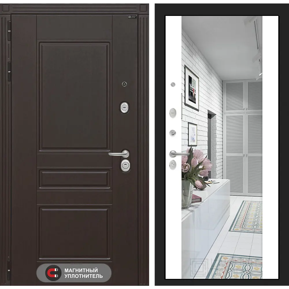 Фото Входная дверь Лабиринт Мегаполис левый 205x88см цвет венге/белый софт с зеркалом ФЛЗ-1 Фото Входная дверь Лабиринт Мегаполис левый 205x88см цвет венге/белый софт с зеркалом ФЛЗ-1