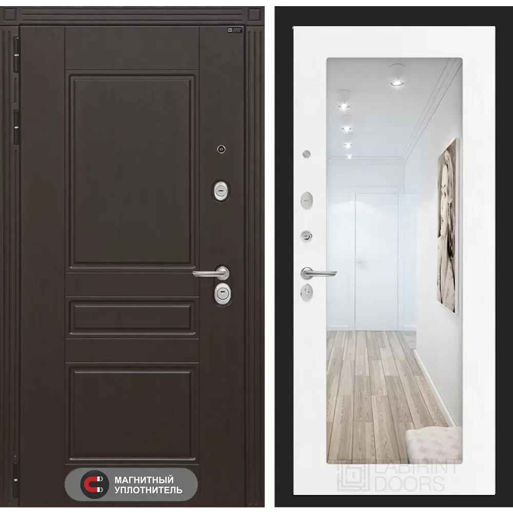 Фото Входная дверь Лабиринт Мегаполис левый 205x96см цвет венге/белое дерево с зеркалом П18 Фото Входная дверь Лабиринт Мегаполис левый 205x96см цвет венге/белое дерево с зеркалом П18