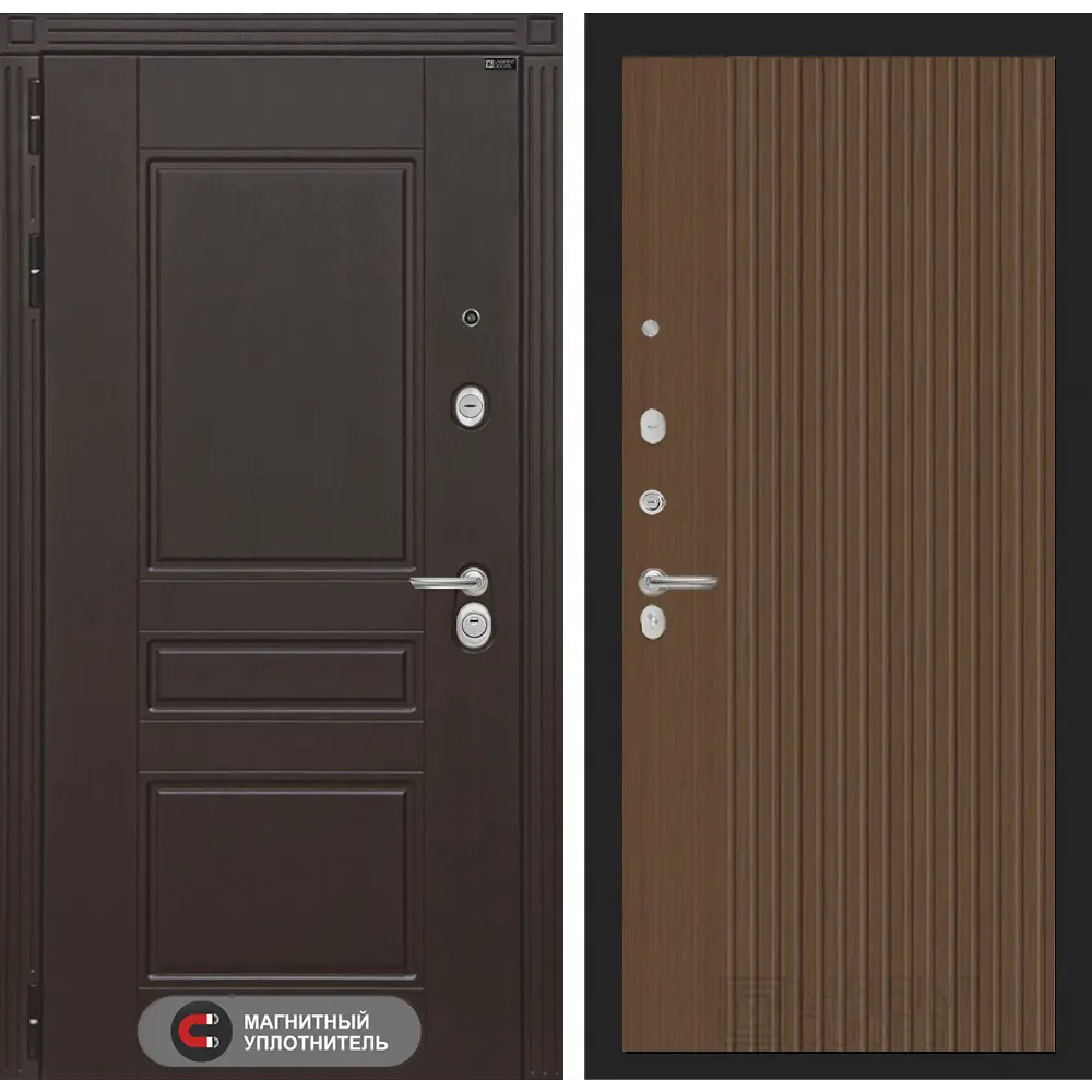 Фото Входная дверь Лабиринт Мегаполис с панелью П29 левый 205x96см цвет венге/дуб кантри темный Фото Входная дверь Лабиринт Мегаполис с панелью П29 левый 205x96см цвет венге/дуб кантри темный