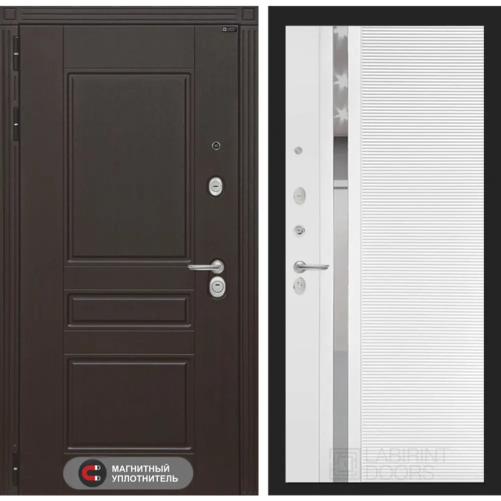 Фото Входная дверь Лабиринт Мегаполис левый 205x96см цвет венге/белый софт с зеркалом П31 Фото Входная дверь Лабиринт Мегаполис левый 205x96см цвет венге/белый софт с зеркалом П31