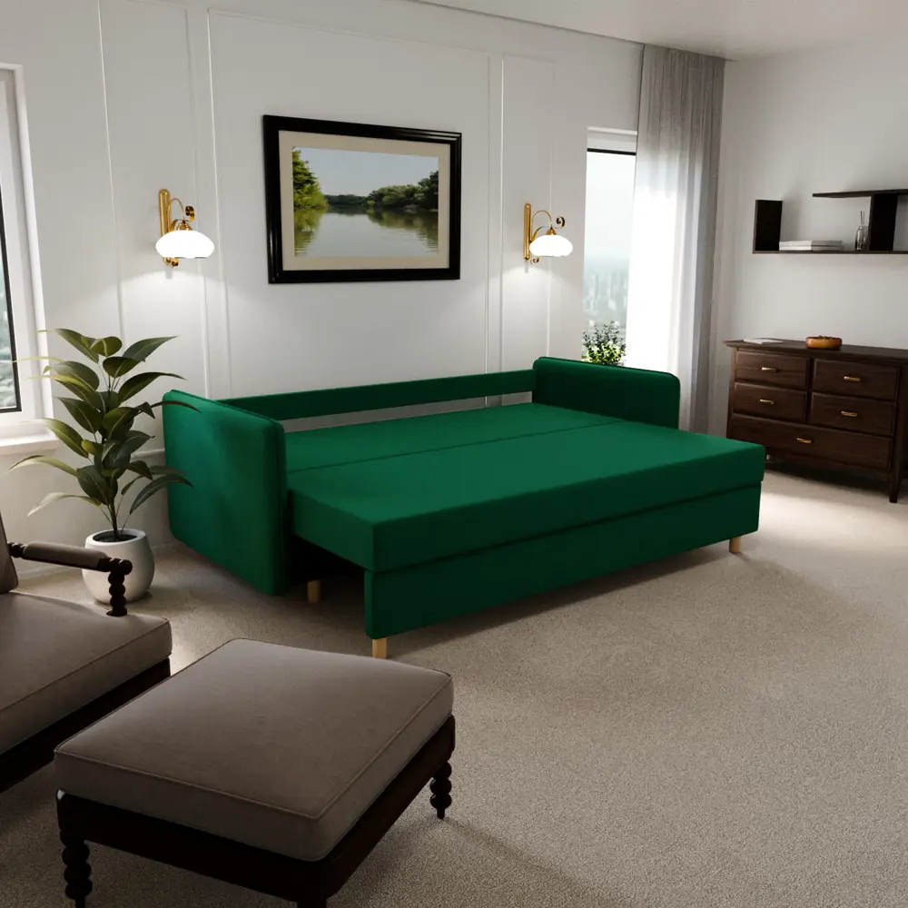 Фото 4 Раскладной диван Yorcom Комфорта_33 210x80x100 см велюр цвет зелёный Фото 4 Раскладной диван Yorcom Комфорта_33 210x80x100 см велюр цвет зелёный