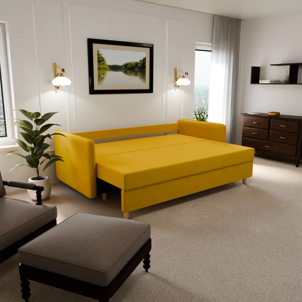 Фото 4 Раскладной диван Yorcom Комфорта 210x80x100 см велюр цвет желтый Фото 4 Раскладной диван Yorcom Комфорта 210x80x100 см велюр цвет желтый