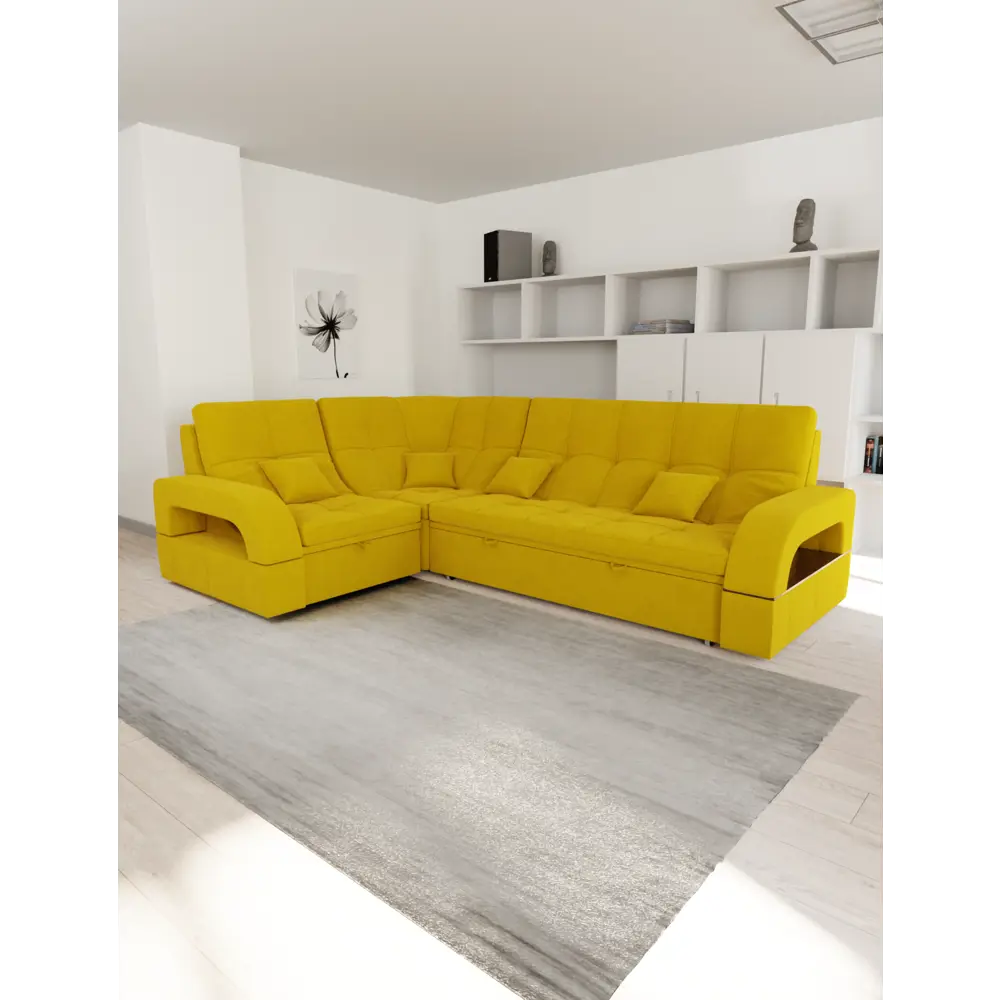 Фото Раскладной диван Yorcom Майами-3 40 268x97x187 см велюр цвет жёлтый Фото Раскладной диван Yorcom Майами-3 40 268x97x187 см велюр цвет жёлтый