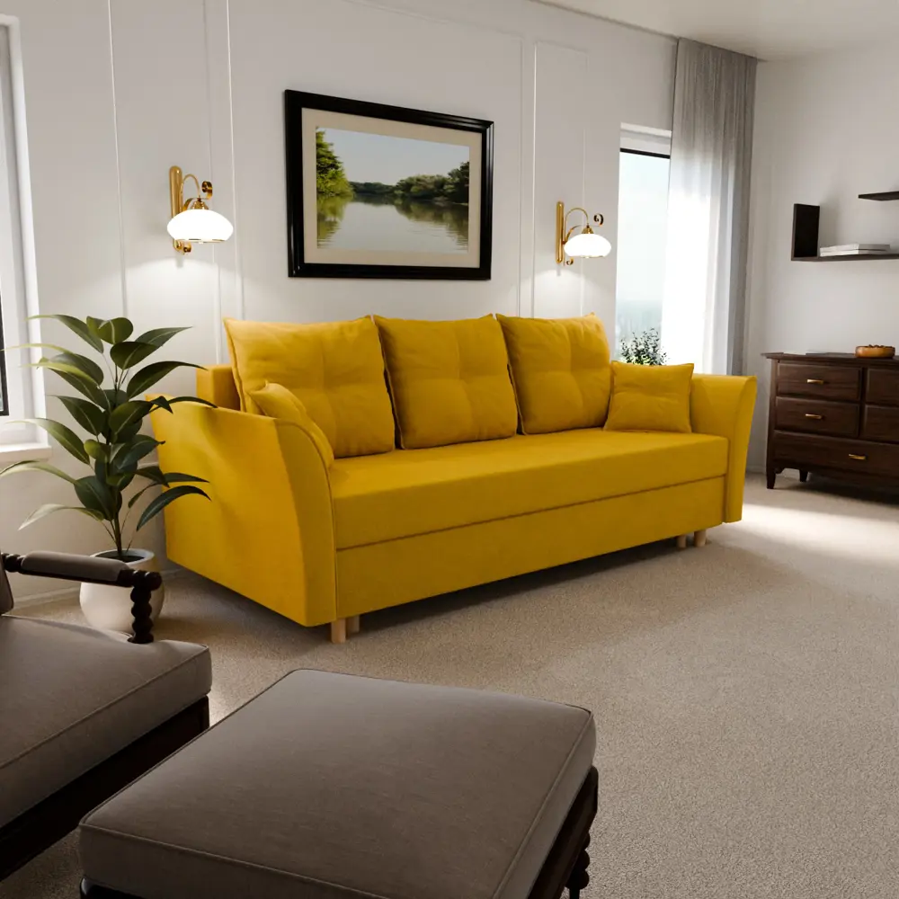 Фото Раскладной диван Yorcom Пандора 220x80x100 см велюр цвет желтый Фото Раскладной диван Yorcom Пандора 220x80x100 см велюр цвет желтый