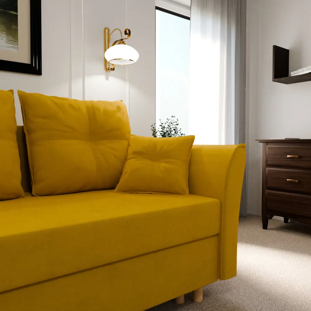 Фото 3 Раскладной диван Yorcom Пандора 220x80x100 см велюр цвет желтый Фото 3 Раскладной диван Yorcom Пандора 220x80x100 см велюр цвет желтый