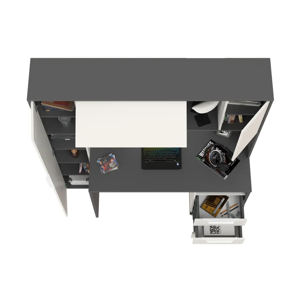 Фото 4 Стол офисный Mobi Комфорт 12.95N 162x180x60 см ЛДСП цвет темно-серый/белый премиум