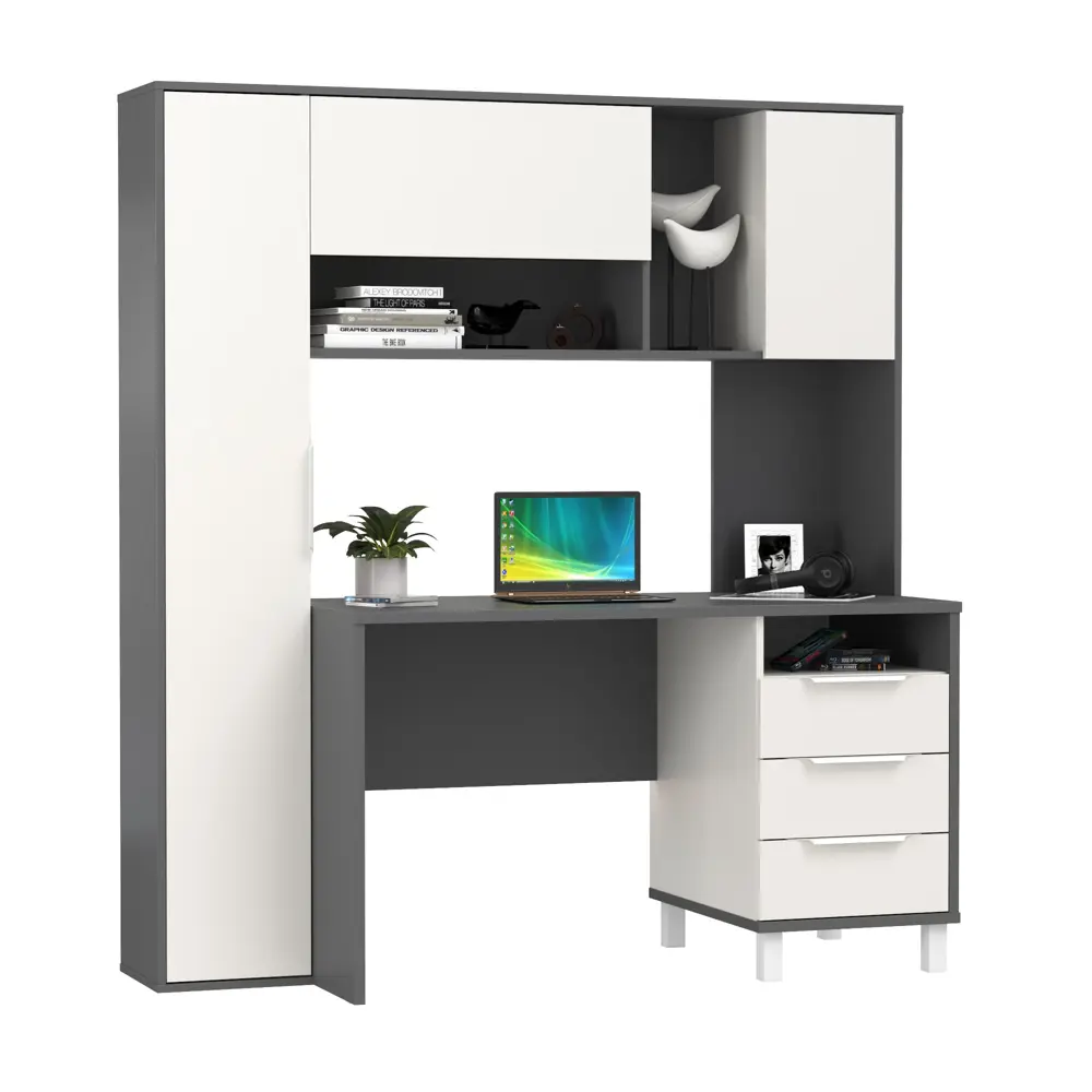 Фото Стол офисный Mobi Комфорт 12.95N 162x180x60 см ЛДСП цвет темно-серый/белый премиум