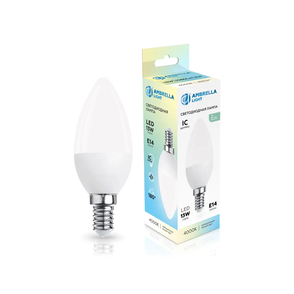 Фото Лампочка светодиодная Ambrella light 371314 E14 175-265 В 13 Вт свеча белая 1080 Лм нейтральный белый свет Фото Лампочка светодиодная Ambrella light 371314 E14 175-265 В 13 Вт свеча белая 1080 Лм нейтральный белый свет