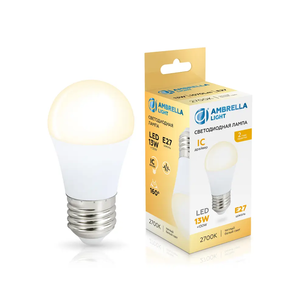 Фото Лампочка светодиодная Ambrella light 451303 E27 175-265 В 13 Вт шар малый белый 1070 Лм теплый белый (желтый) свет Фото Лампочка светодиодная Ambrella light 451303 E27 175-265 В 13 Вт шар малый белый 1070 Лм теплый белый (желтый) свет
