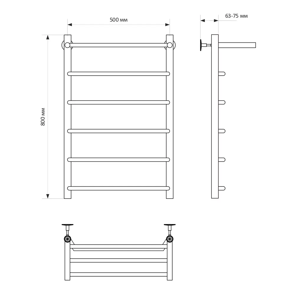 Фото 4 Полотенцесушитель водяной с полкой лесенка Mixline Mira 800x532 мм нижняя подводка нержавеющая сталь цвет серебристый
