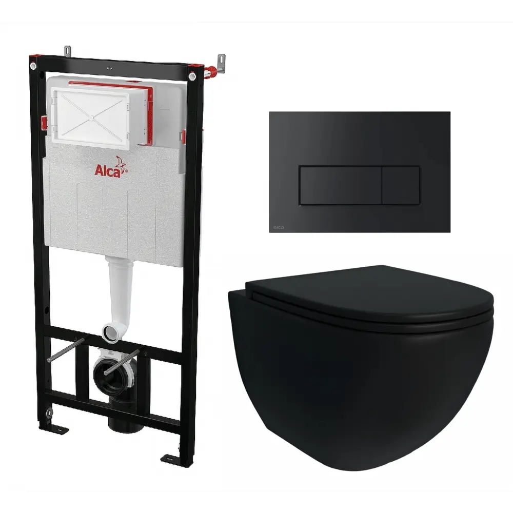 Фото Комплект инсталляция с унитазом Alcaplast 681785 цвет черный Фото Комплект инсталляция с унитазом Alcaplast 681785 цвет черный