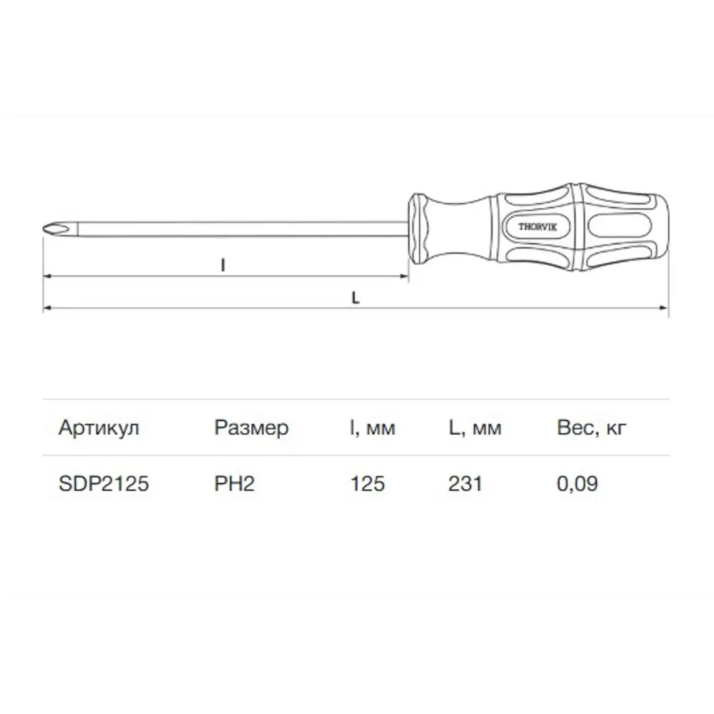 Фото Отвертка крестовая Thorvik SDP2125 PH2x125 мм