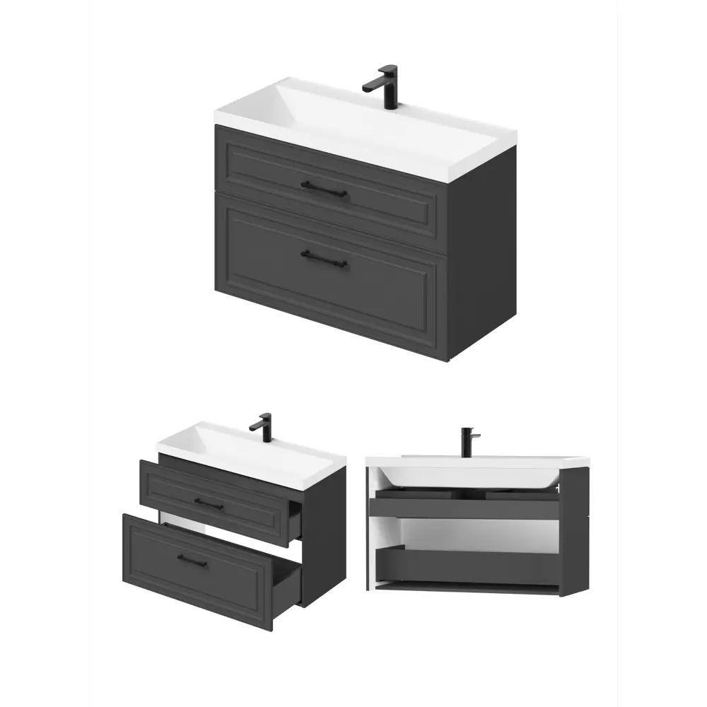 Фото 9 Тумба под раковину подвесная Итана 4657839168027 99.6см цвет графит