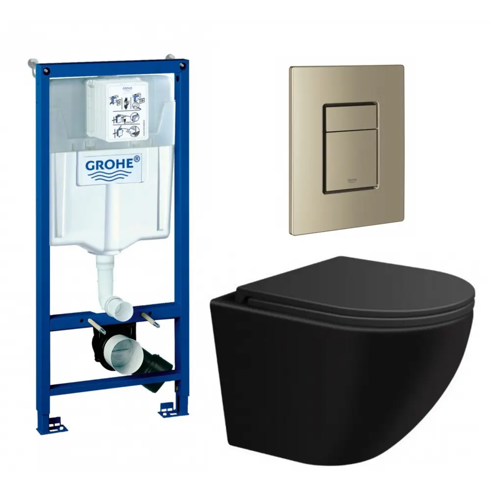 Фото Комплект инсталляция с унитазом Grohe 640002 цвет черный Фото Комплект инсталляция с унитазом Grohe 640002 цвет черный