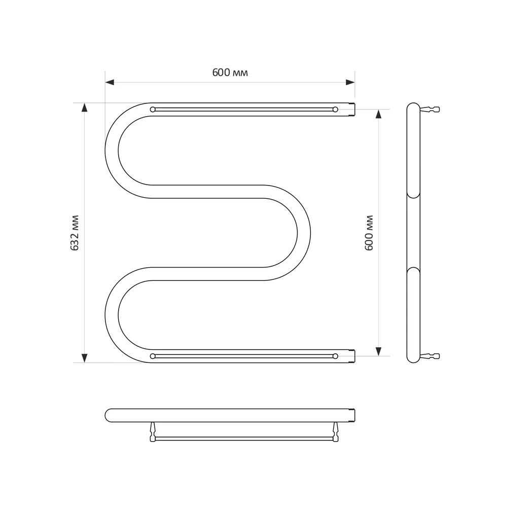 Фото 3 Полотенцесушитель водяной с полкой m-образный Mixline Simple m 632x600 мм универсальная подводка нержавеющая сталь цвет серебристый