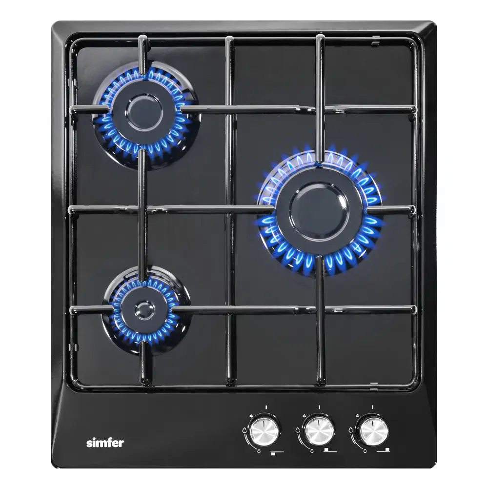 Фото 2 Газовая варочная панель Simfer H45V30400 45 см 3 конфорки цвет черный Фото 2 Газовая варочная панель Simfer H45V30400 45 см 3 конфорки цвет черный