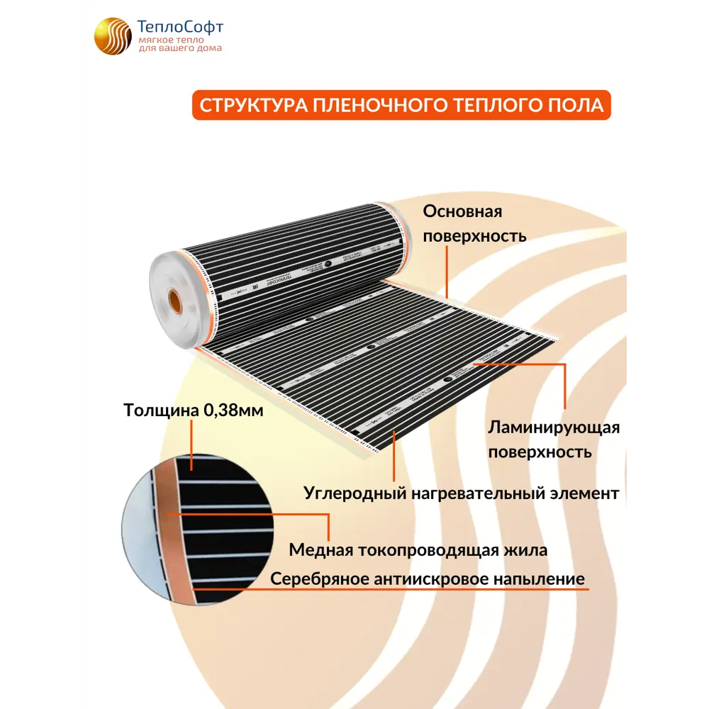 Фото 3 Инфракрасная пленка для теплого пола Теплософт 3 м² 660 Вт Фото 3 Инфракрасная пленка для теплого пола Теплософт 3 м² 660 Вт