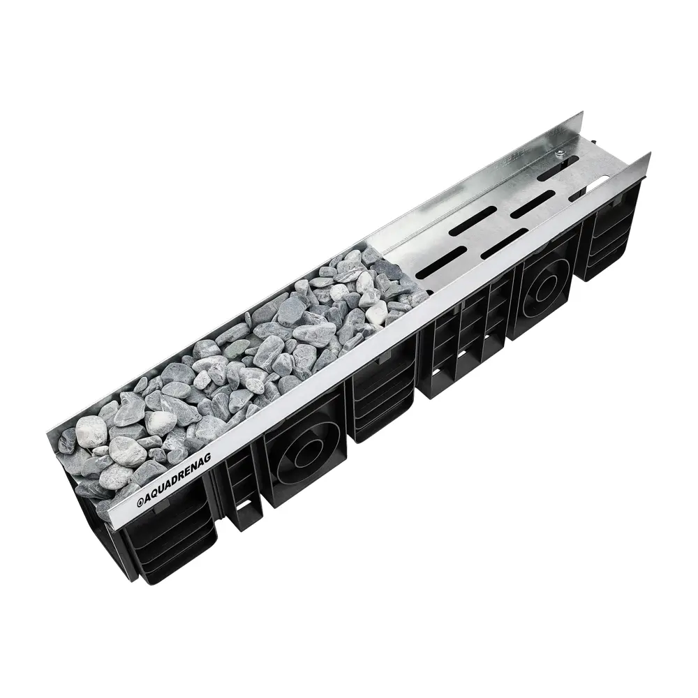 Фото 2 Лоток водоотводный пластиковый Aquadrenag Classic Stone DN100 1000x146x231мм цвет черный Фото 2 Лоток водоотводный пластиковый Aquadrenag Classic Stone DN100 1000x146x231мм цвет черный