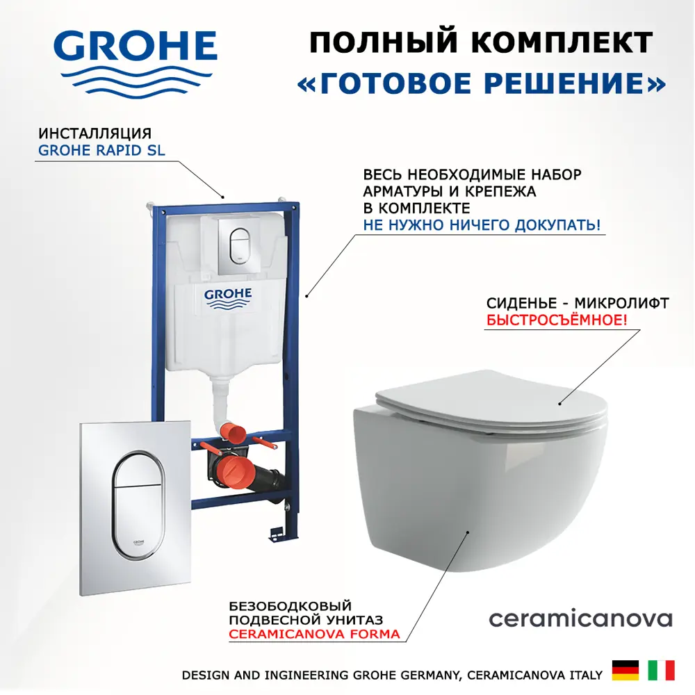 Фото 7 Комплект инсталляция с унитазом Grohe 512519 цвет белый Фото 7 Комплект инсталляция с унитазом Grohe 512519 цвет белый