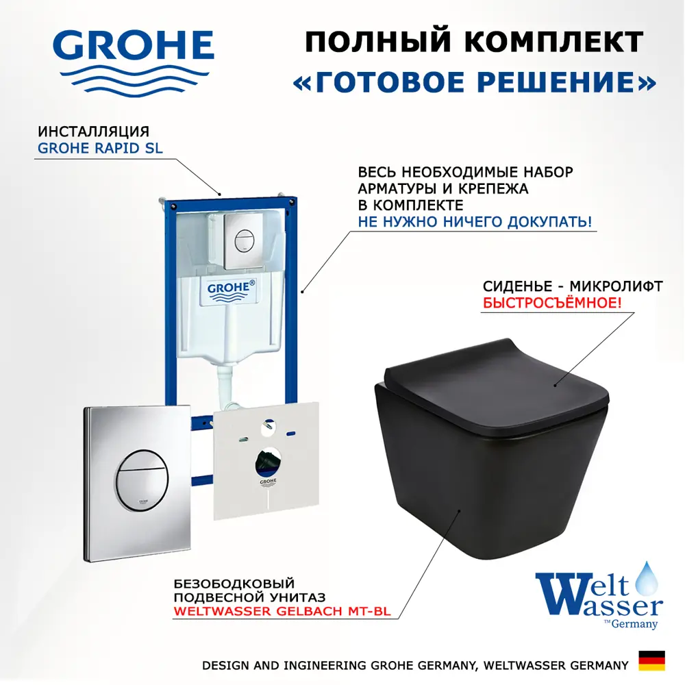 Фото 7 Комплект инсталляция с унитазом Grohe 513293 цвет черный Фото 7 Комплект инсталляция с унитазом Grohe 513293 цвет черный