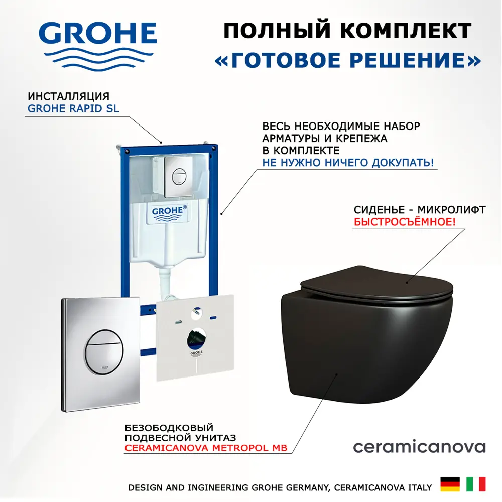 Фото 7 Комплект инсталляция с унитазом Grohe 513295 цвет черный Фото 7 Комплект инсталляция с унитазом Grohe 513295 цвет черный