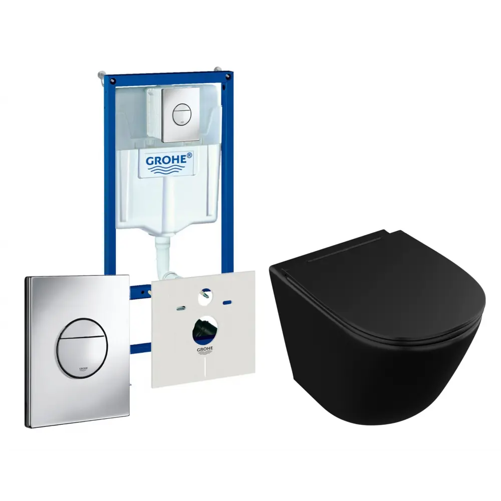 Фото Комплект инсталляция с унитазом Grohe 513302 цвет черный Фото Комплект инсталляция с унитазом Grohe 513302 цвет черный